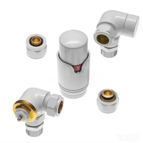 Комплект вентилей Delta трехосевой 1/2"  Правый с термоголовкой   М30х1,5  RAL 9016	