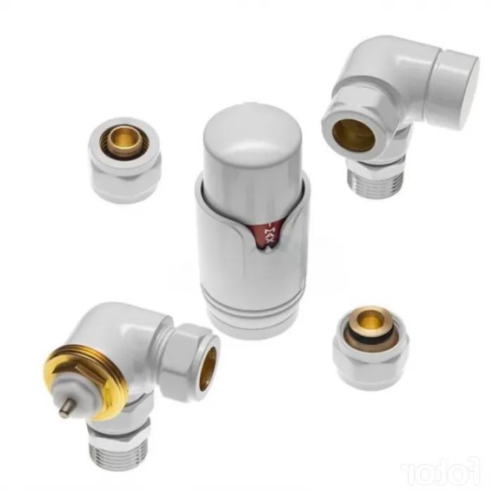 Комплект вентилей Delta трехосевой 1/2"  Правый с термоголовкой   М30х1,5  RAL 9016	
