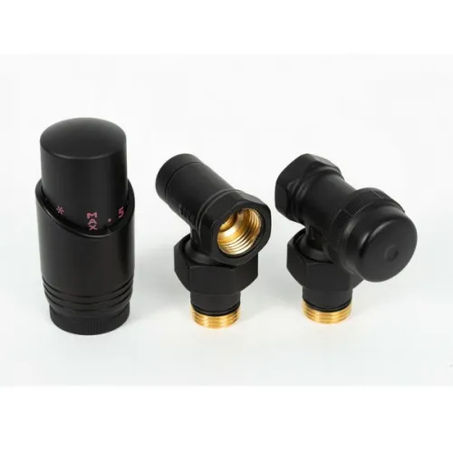 Комплект радиаторный Delta  угловой 1/2" с термоголовкой   М30х1,5  RAL 9005	