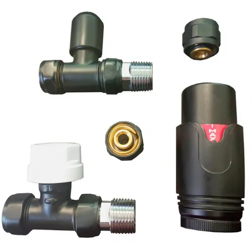 Комплект радиаторный Delta mini  прямой 1/2" с термоголовкой   М30х1,5  RAL 9005	