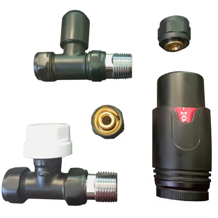 Комплект радиаторный Delta mini  прямой 1/2" с термоголовкой   М30х1,5  RAL 9005	
