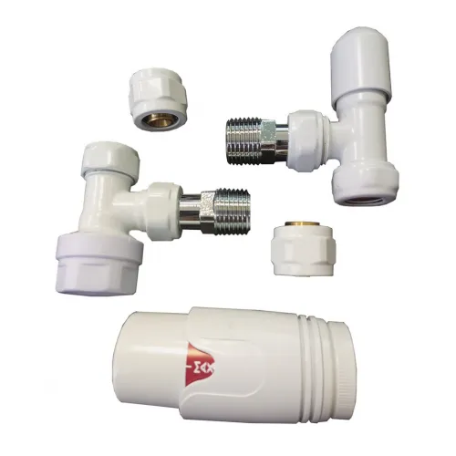 Комплект радиаторный Delta mini  угловой 1/2" с термоголовкой   М30х1,5  RAL 9016