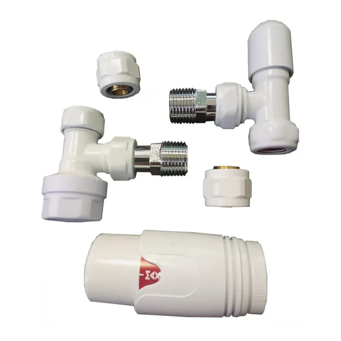 Комплект радиаторный Delta mini  угловой 1/2" с термоголовкой   М30х1,5  RAL 9016