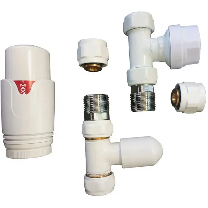 Комплект радиаторный Delta mini  прямой 1/2" с термоголовкой   М30х1,5  RAL 9016