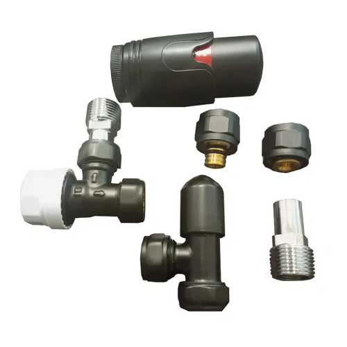 Комплект радиаторный Delta mini  угловой 1/2" с термоголовкой   М30х1,5  RAL 9005	